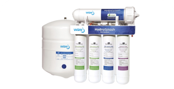 Under-sink reverse osmosis drinking water system with storage tank and filter stages
